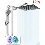 Amobro 12"Shower Head High Pressure Rainfall/Handheld Shower Combo Anti-Leak Shower Head with Holder, Height/Angle Adjustable, Chrome, Matte Silver