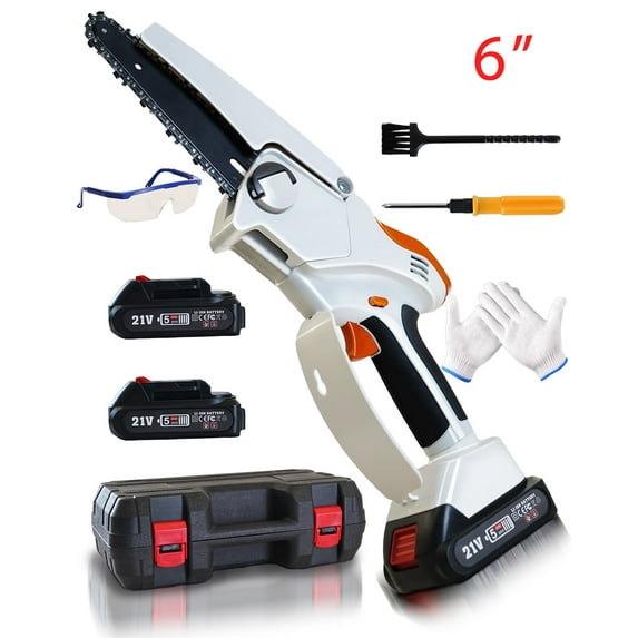 Amobro 6" Mini Cordless Chainsaw Handheld Chain Saw for Outdoor Tree Garden Wood Cutting 2 Battery