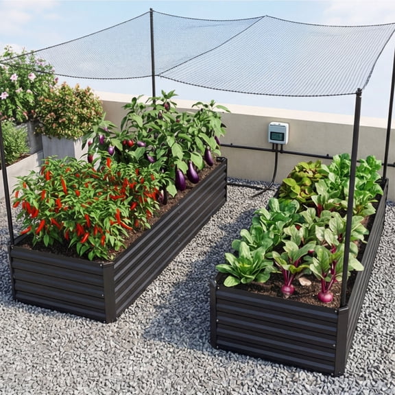 Amobro 6x3x1ft Outdoor Metal Raised Garden Bed Planter Box for Vegetables, Flowers, Herbs Black 2pcs