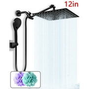 Amobro Luxury Dual Showerhead Combo,12" Shower Head High Pressure Rainfall & 4.3" Handheld Shower Chrome Black