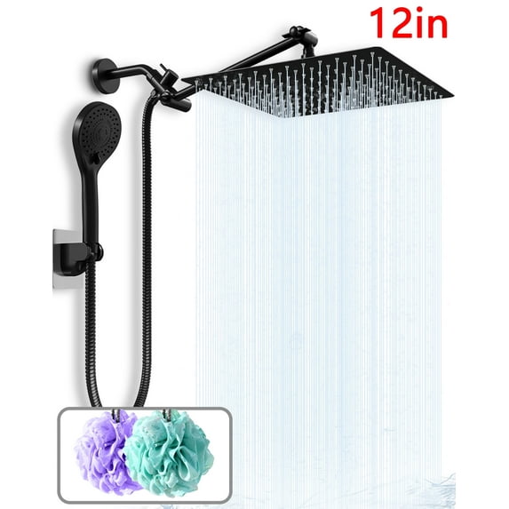 "Amobro Extendable Detachable Shower Head, 12"" Dual, 180/360 Degree Brass, High Pressure Rainfall & 4.3"" Handheld, Chrome"
