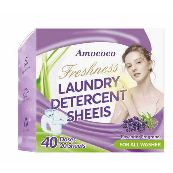 Amococo Freshness Laundry Detergent Sheets for Adult, Eco-friendly, Plastic-free with Lavender, 20 Sheets, 1 Pack