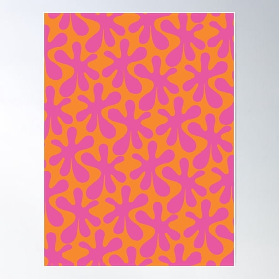 Amoeba Dance Funky Retro Modern Abstract Pattern Hot Pink & Orange Poster Wall Art, Modern Wall Decor For Living Room Bedroom, 8x12 UNFRAMED