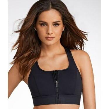 Amoena Women's Zip Front Medium Support Pocketed Sport Bra, Black, Large