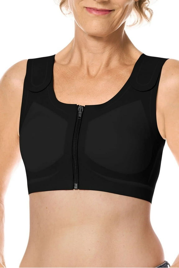 Lymph Flow Wire Free Front Closure Compression Bra - Black - Medium - Supports/Stimulates Lymp Flow