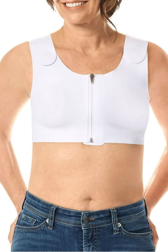 Lymph Flow Wire Free Front Closure Compression Bra - White - Large - Supports/Stimulates Lymp Flow