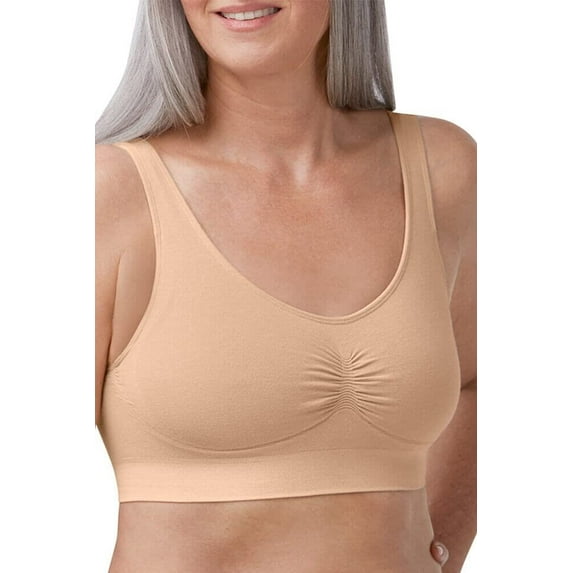 Amoena Womens Becky Wire-Free Seamless Organic Cotton Pocketed Mastectomy Bra Rose Nude L