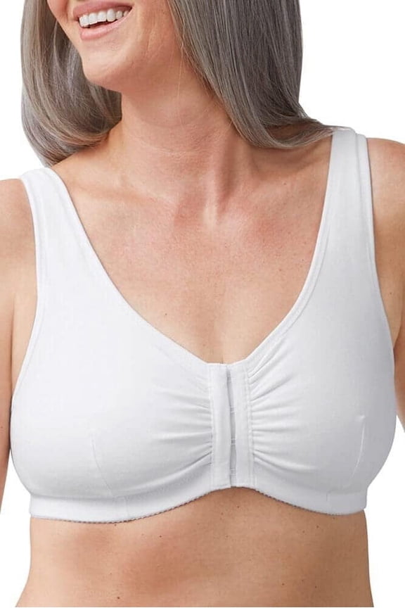 Womens Fleur Wire-Free Front Closure Cotton Pocketed Mastectomy Bra White MA/B