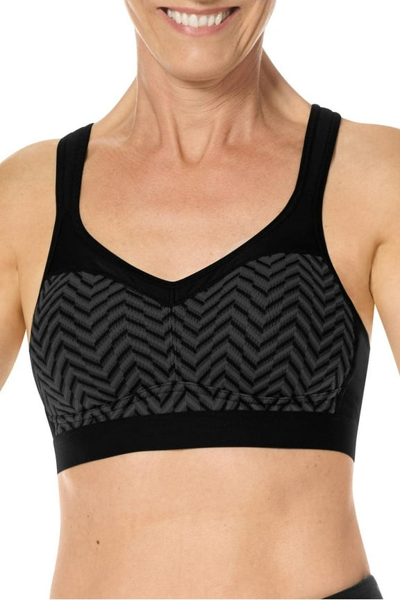 Womens Jolie Wire-Free Mastectomy Seamless Pocketed Sports Bra Black/Grey 32AA