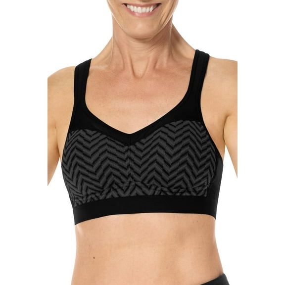 Amoena Womens Jolie Wire-Free Mastectomy Seamless Pocketed Sports Bra Black/Grey 36AA