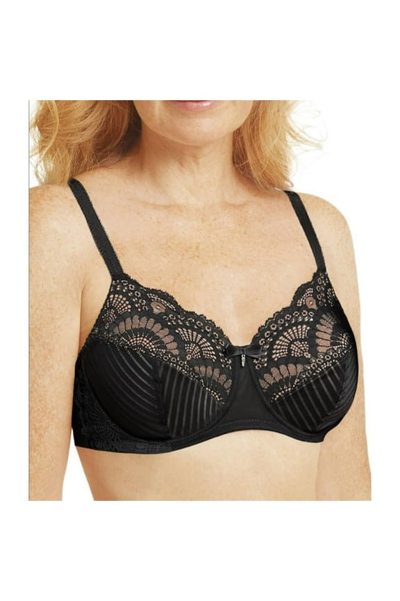 Womens Karolina Padded Wire-Free Pocketed Mastectomy Bra, Fashionable, Lace, Comfortable, Adjustable Black/Nude 34AA