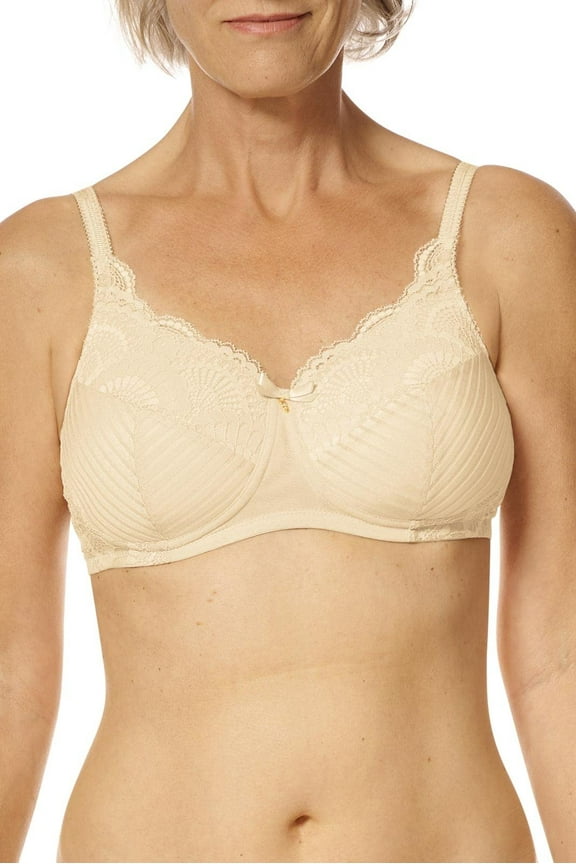 Womens Karolina Padded Wire-Free Pocketed Mastectomy Bra, Fashionable, Lace, Comfortable, Adjustable Sand 36DD