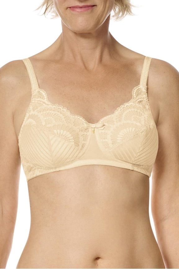 Womens Karolina Wire-Free Pocketed Mastectomy Bra, Fashionable, Lace, Comfortable, Adjustable Sand 40D