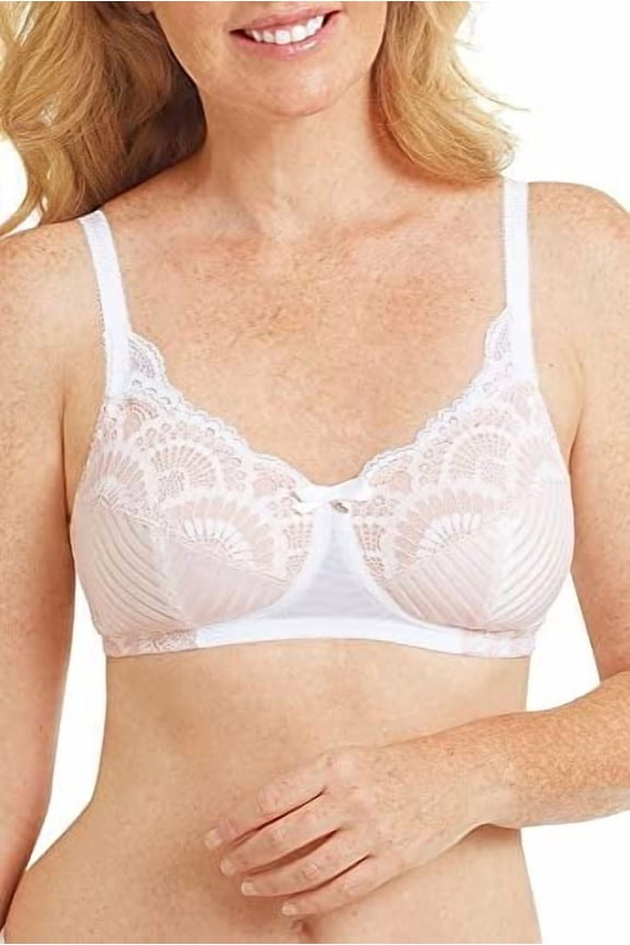 Womens Karolina Wire-Free Pocketed Mastectomy Bra, Fashionable, Lace, Comfortable, Adjustable White/Light Nude 38A