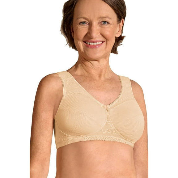 Amoena Womens Leslie Wire-Free Lymphodema Comfort Pocketed Seamless Soft Bra - Supports/Stimulates Lymp Flow in Color Sand/Light Sand - 42