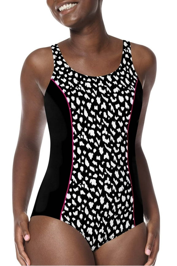 Womens Manila Full Bodice Swimsuit Pocketed Mastectomy Swimwear Black/White 18 DD
