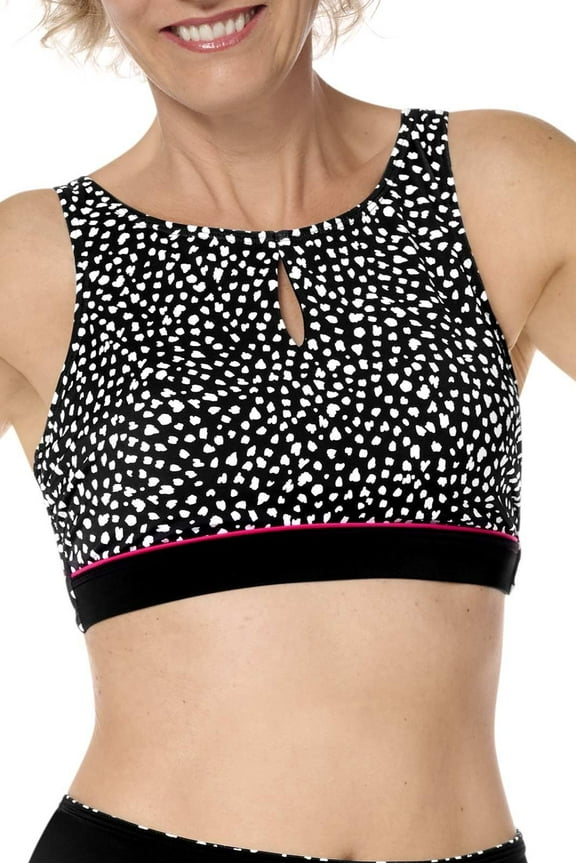 Womens Manila High Neckline Wire-Free Bikini Top Mastectomy Pocketed Swimwear Black/White 16 A