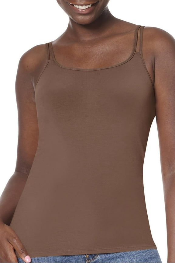 Womens Valletta Leisurewear Organic Cotton Pocketed Camisole Mastectomy Top with Built-in Shelf Bra/Breast Support Mocha 18
