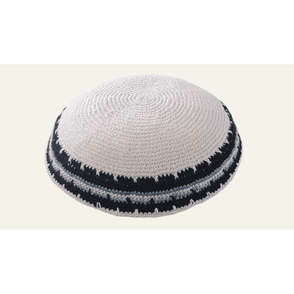 AmoghK Black/White 17cm DMC 100% Knitted Cotton Kippah Torah Chabad Yarmulke Jewish 17 cm