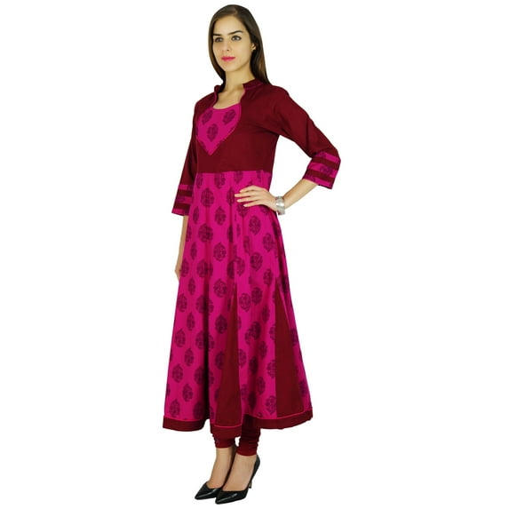 Amoghah Anarkali Magenta Cotton Kurti Indian Flaired Blouse Women Kurta Gift