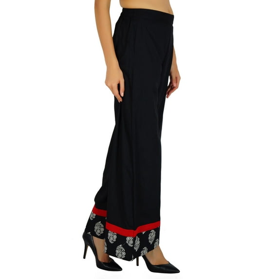 Amoghah Black Womens Wear Palazzo Cotton Elastic Waist Wide Leg Custom Pants