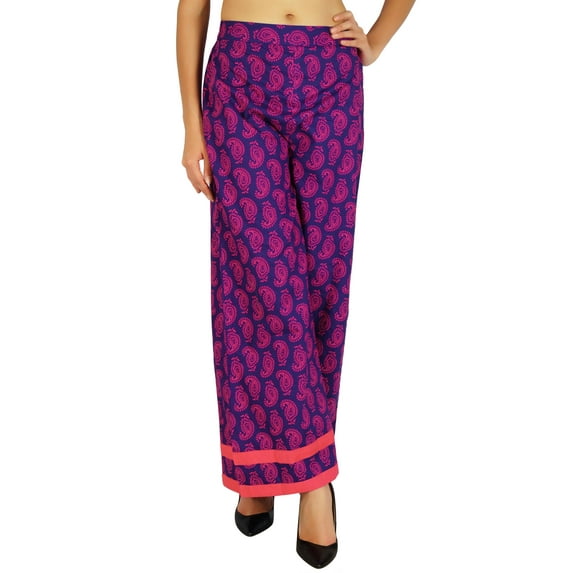 Amoghah Cotton Paisley Palazzo Womens Wear Elastic Waist Wide Leg Custom Pants