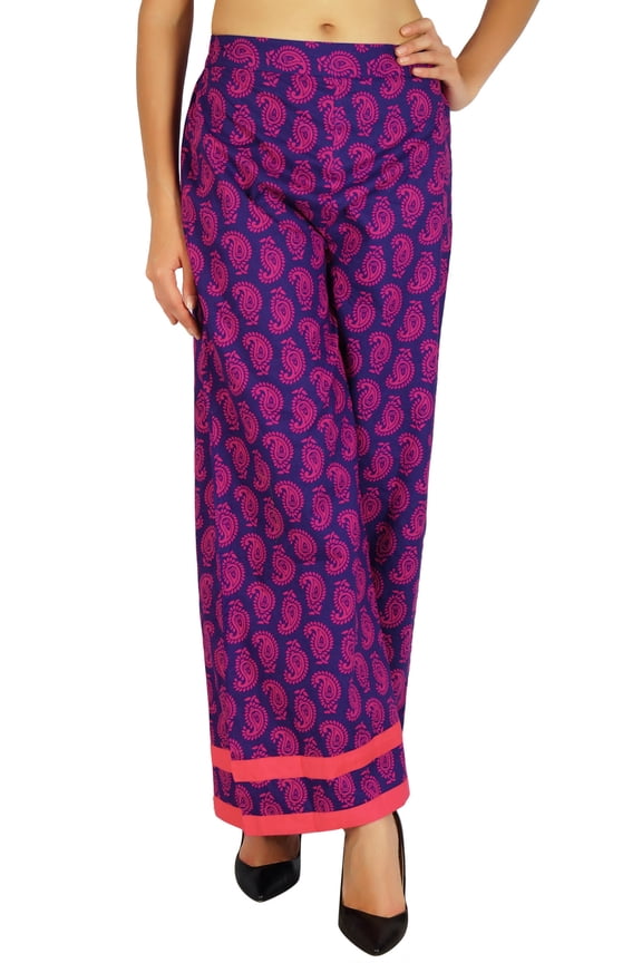 Cotton Paisley Palazzo Womens Wear Elastic Waist Wide Leg Custom Pants