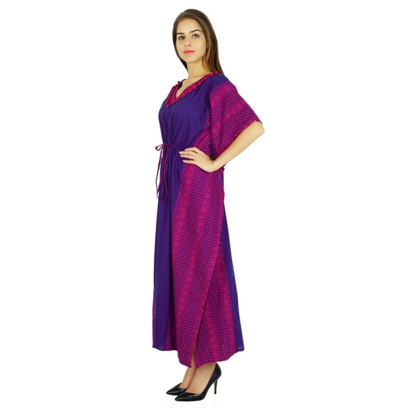 Amoghah Maxi Night Wear Coverup Kaftan Women Long Cotton Gown Magenta Caftan