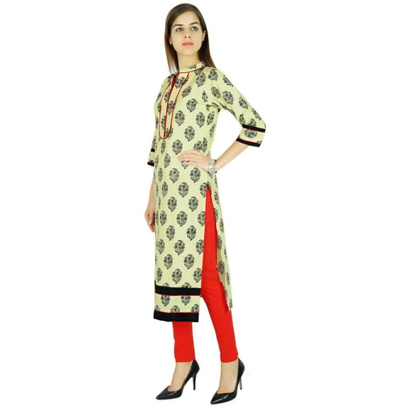 Amoghah Women Wear Floral Beige Cotton Kurti Indian Kurta Gift