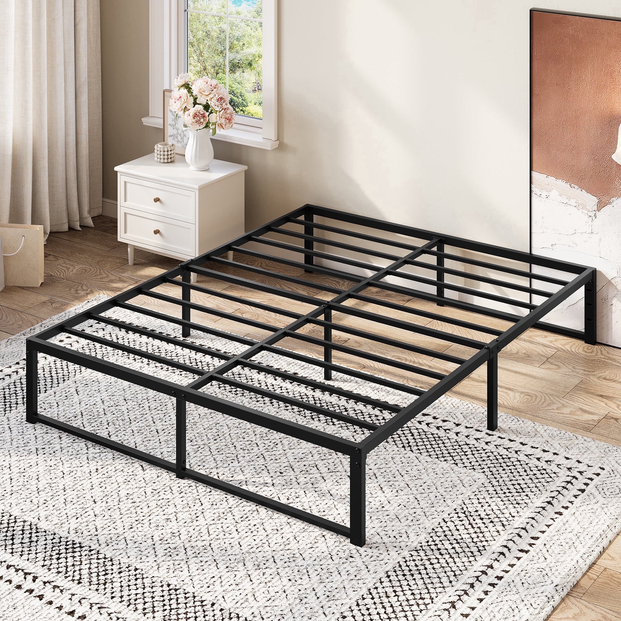 Amolife 14" Queen Size Bed Frame, Heavy Duty Metal Platform Bed with Under Bed Storage, 3500 lbs Capacity, Easy Assembly, Black