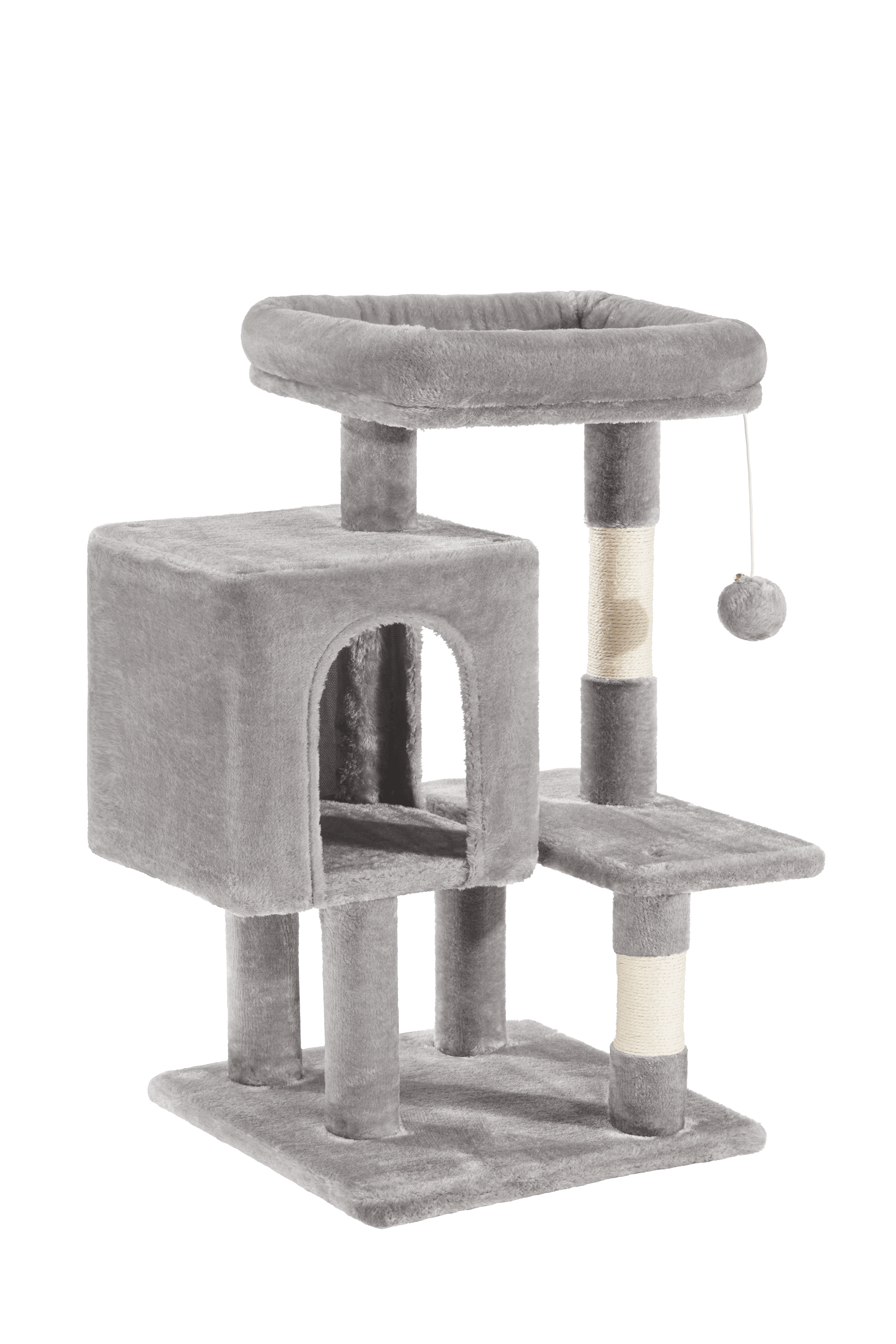 Amolife 29.1" Small Cat Tree Tower with Plush Cat Condo Perch Sisal Scratching Posts for Indoor Cats and Kittens, Grey