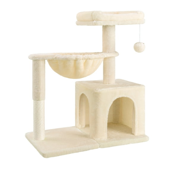 Amolife 29.5" Cat Tree Tower with Plush Condo Hammock, Large Perch Sisal Scratching Posts, Cat Furniture for Indoor Cats and Kittens, Beige