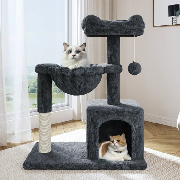 Amolife 29.5" Cat Tree Tower with Plush Condo Hammock, Large Perch Sisal Scratching Posts, Cat Furniture for Indoor Cats and Kittens, Blue Grey