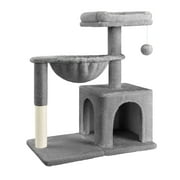 Amolife 29.5" Cat Tree Tower with Plush Condo Hammock, Large Perch Sisal Scratching Posts, Cat Furniture for Indoor Cats and Kittens, Grey