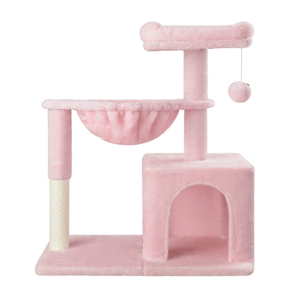 Amolife 29.5" Cat Tree Tower with Plush Condo Hammock, Large Perch Sisal Scratching Posts, Cat Furniture for Indoor Cats and Kittens, Pink