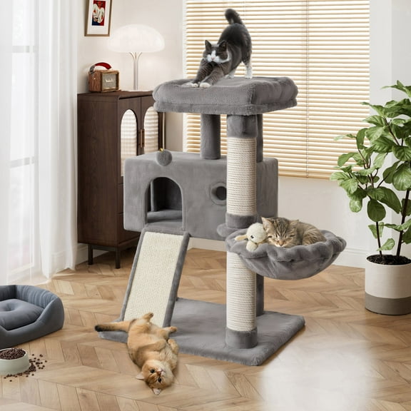 Amolife 36 Inch Cat Tower Multi-Level Cat Tree with Scratching Posts Kitty Pet Play House, Gray