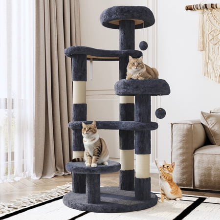 Amolife 55.5" Large Cat Tree and Tower with 5 Scratching Posts, Cat Perches for Indoor Cats and Kittens, Blue Gray
