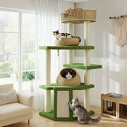 Amolife 57 Large Cat Tree Tower with Teddy Fleece Rattan Condo, Scratching Ramp and Posts for Indoor Cats and Kittens, Green