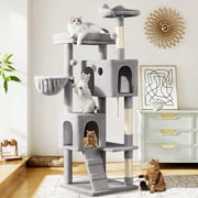 Amolife 64 Large Cat Tree and Tower with Stair, Condo House & Scratching Posts for Indoor Cats, Gray
