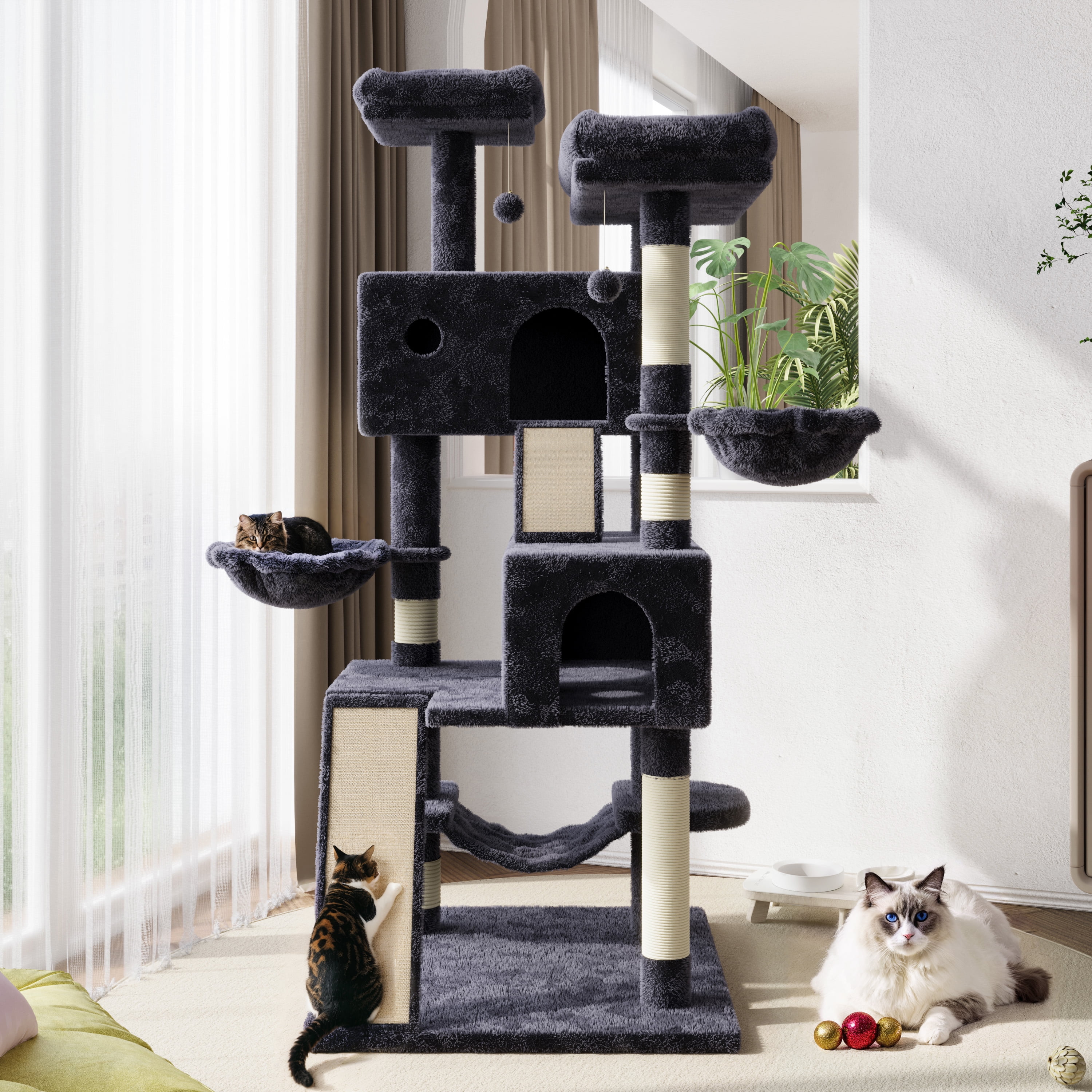 Amolife 65.7" Cat Tree Tower Condo for Large Adult Cats with 2