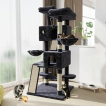 Amolife 65.7" Cat Tree Tower Condo for Large Cats with Hammock, Scratching Post & Basket, Dark Blue