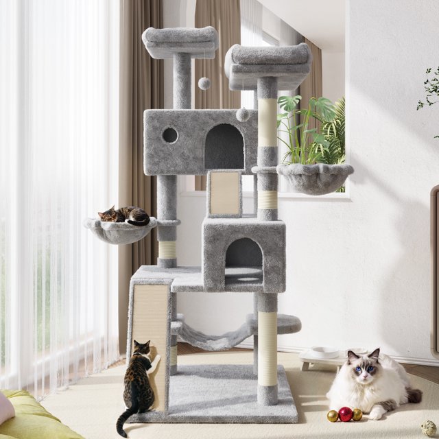 Amolife 65.7" Cat Tree Condo Tower for Large Adult Cats with Hammock, 2