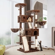 Amolife 65.7" Large Cat Tree and Tower Condo for Indoor Cats with 2 Scratching Boards, Hammock & Post, Leopard Print