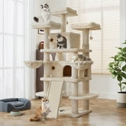 Amolife 68" X-Large Cat Tree and Tower for Indoor Cats, Condo House with Scratching Board & Thick Posts, Beige