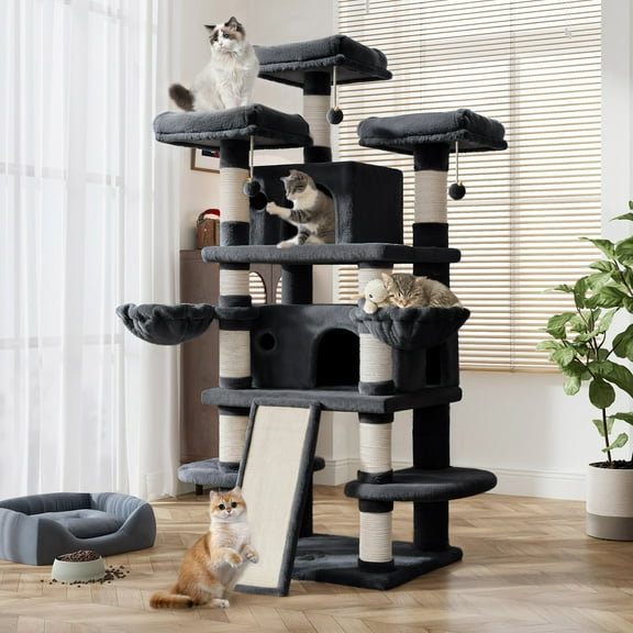 Amolife 68" X-Large Cat Tree and Tower for Indoor Cats, Condo House with Scratching Board & Thick Posts, Dark Blue