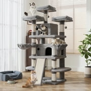 Amolife 68 X-Large Cat Tree and Tower for Indoor Cats, Condo House with Scratching Board & Thick Posts, Gray