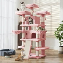 Amolife 68 Inch Cat Tower Multi-Level / X-Large Cat Tree King with Scratching Posts Kitty Pet Play House, Pink