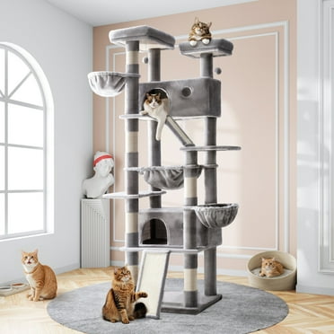Amolife 81"H X-Large Cat Tree and Tower with Cat Condo House & 2 Scratching Ramps, Hammock & Scratching Posts, Grey