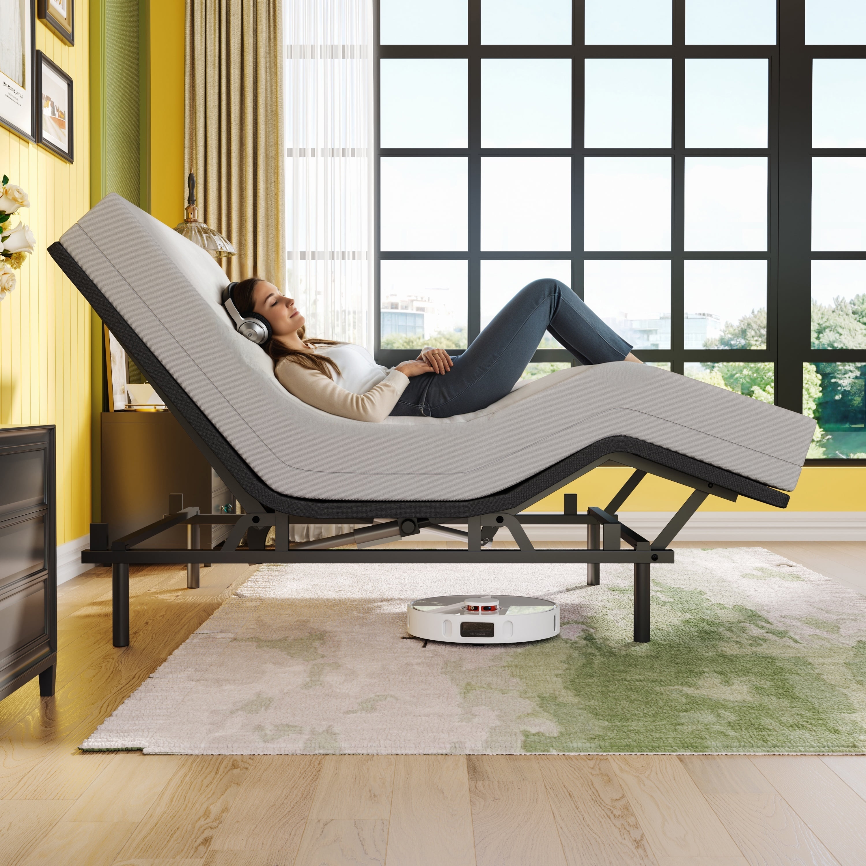 Amolife Basic Queen Size Ergonomic Adjustable Bed Frame Base with Upgraded Motor 2.0, Independent Head & Foot Incline, Wireless Remote Control, Base Only