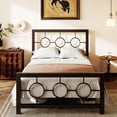 thumbnail image 1 of Amolife Twin Size Bed Frame, Heavy Duty Metal Platform Bed with Vintage Circular Headboard & Footboard, Brown, 1 of 9